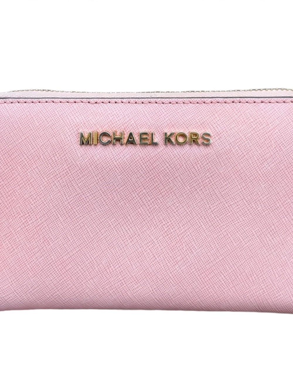 Michael Kors Jet Set Blush Pink Saffiano Leather Wristlet Wallet Gold Hardware